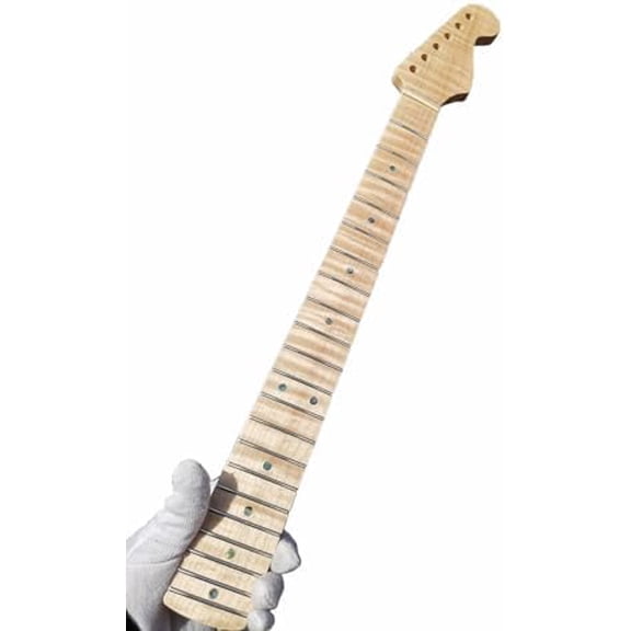 Tiger Flame Maple Electric Guitar Neck 21 Fret 25.5 Inch Handmade Guitar Parts Pearl Dot Inlay Replacement$$Music