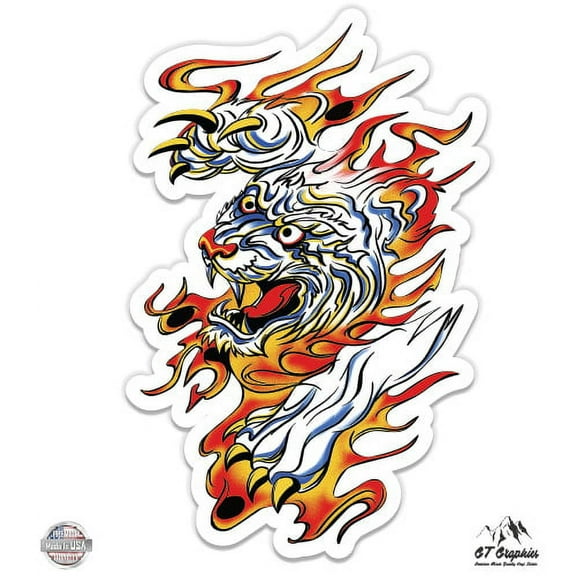 Tiger Flames - 12" Vinyl Sticker Waterproof Decal