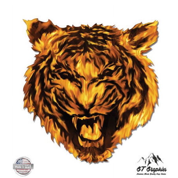 Tiger Flames - 3" Vinyl Sticker - For Car Laptop I-Pad Phone Helmet Hard Hat - Waterproof Decal