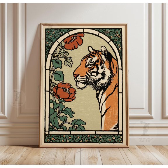 Tiger Floral Arch Print Muted Botanical Jungle Art