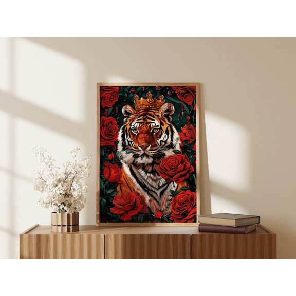 Tiger Floral Print Maximalist Eclectic Home Decor Wall Art Home Apartment Aesthetic Trendy