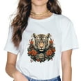 thumbnail image 1 of Tiger Flower Animal Graphic Tee Men Women Nature Floral Women T-Shirt, 1 of 3