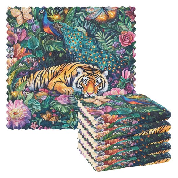Tiger Flowers Kitchen Cloth Dish Towels for Drying Washing Absorbent Dish Rags Reusable soft kitchen dishcloth set 6 Pack