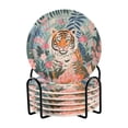 thumbnail image 1 of Tiger Flowers Leaves 6 Pcs Drink Coasters with Holder Absorbent Coasters Woven Coasters for Drinks Table Desk Protection Home Decor, 1 of 7