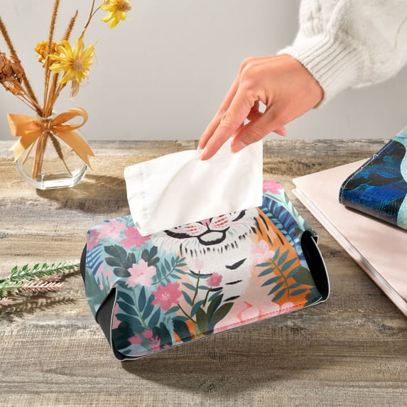 Tiger Flowers Leaves Napkin Dispenser Leather Paper Napkins Holders Elegant Modern Fancy for Kitchen Dining Room Table Decor