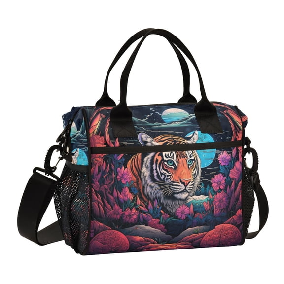 Tiger Flowers Mountains Cooler Bag Lunch Bag Soft Cooler Cooling Tote Insulated Lunch Box for Adult Men Women