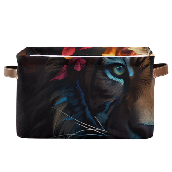 Tiger Flowers Orange Storage Bins Baskets With Handles Storage Box Clothes Organizer Organization Toys