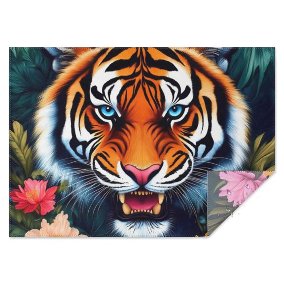 Tiger and Flowers Rectangle Tablecloth 60"x84",Waterproof Polyester Rectangle Table Cloth, Wipeable Spillproof Polyester Tablecloth for Dining, Camping, Indoor and Outdoor