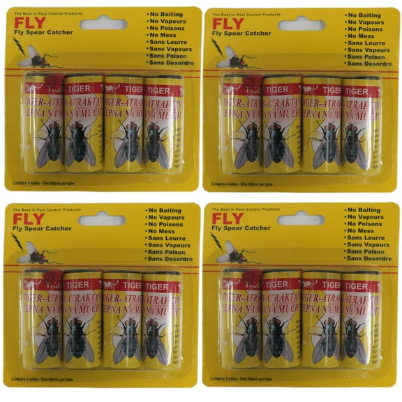 Tiger Fly Paper Strips, Fly Catcher Trap, Fly Ribbon, Fly Bait,Fly Trap, Super Value 4-Pack (16-Stripes)