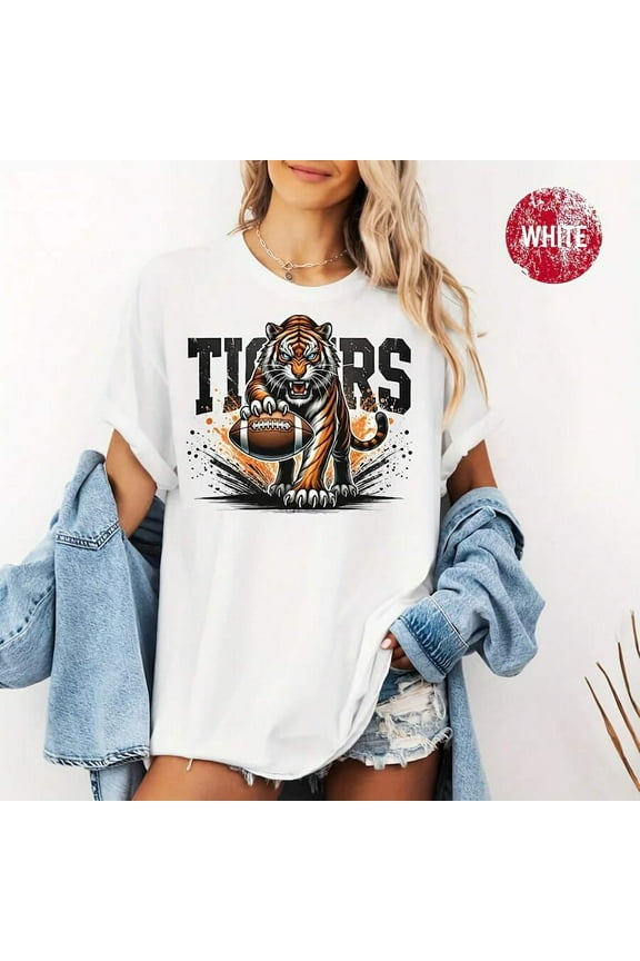 Tiger Football Shirt, Fierce Tiger Graphic Tee, Game Day Spirit Shirt, College Team Animal Mascot T-Shirt, Uni Spor Tee