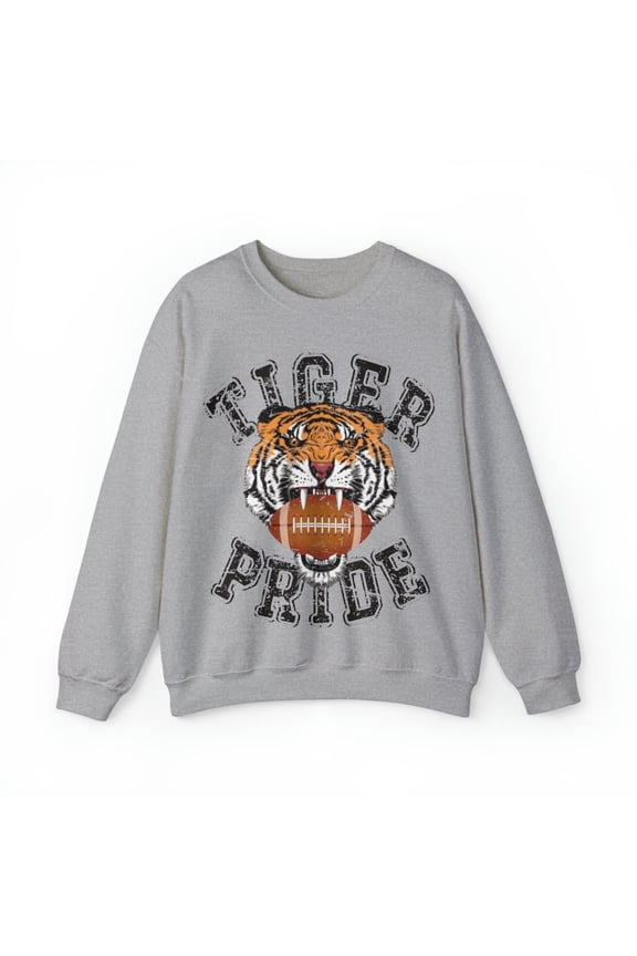 Tiger Football Unisex Sweatshirt Vintage Tigers Shirt for Football Lovers Crewneck Sport Grey Large