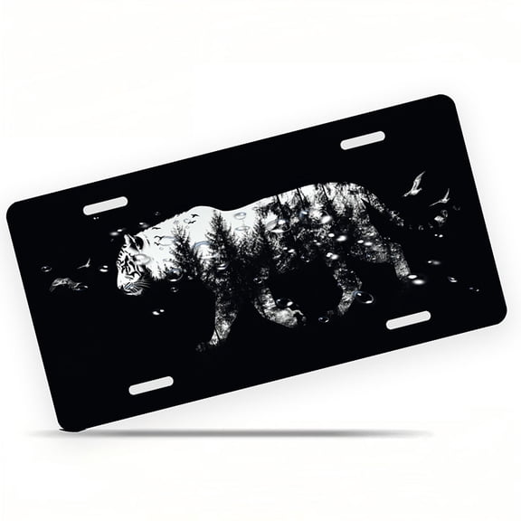 Tiger Forest Silhouette Front License Plate, Metal License Plate, Funny Standard Plates Personalized Novelty Decorative For Men/Women/Boys/Girls Car 6×12 Inch