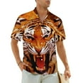 thumbnail image 1 of Tiger Fur Print Casual Shirt Gold Clusters Trendy Hawaii Shirts Mens Short-Sleeve Beach F, 1 of 5