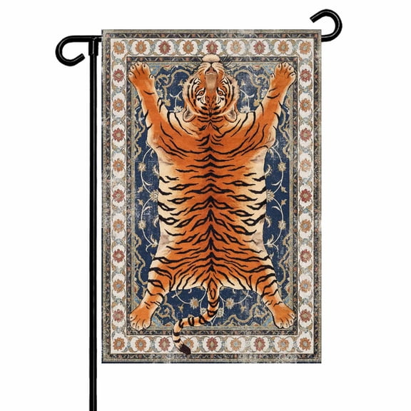 Tiger Garden Flag 12x18 Inch Bohemian Modern Animal Print Blue Red Floral Texture Double Sided Small Decorative Garden Flags for Outside, Outdoor Yard Porch Lawn Decoration