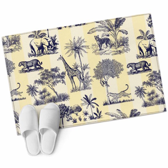 Tiger Giraffe Bathroom Rug Washable 2x3 Entryway Rug Non Slip Vintage Elephant Leopard Forest Trees Front Door Mat Low Pile Indoor Doormat Throw Floor Carpet for Kitchen Bedroom Entrance