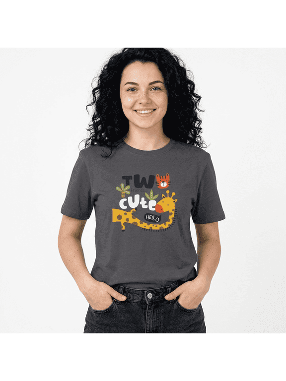 Tiger Giraffe Cute Cartoon T-Shirt, Charcoal Color, Large, Unisex, Adult