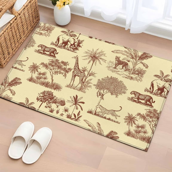 Tiger Giraffe Entryway Rug 2'x3'&nbsp; Non Slip Front Door Mats, Farmhouse Elephant Animals Trees Forest Entrance Rugs Indoor Outdoor Carpet, Washable Floor Mats Small Area Rug for Bedroom Kitchen