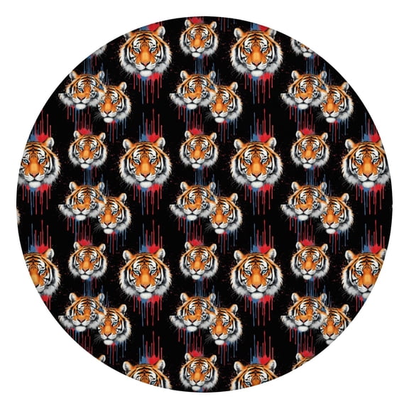 Tiger Graffiti Black Pattern Round Elastic Tablecloth, 36-44 Inch Waterproof, Machine Washable, Indoor & Outdoor Use