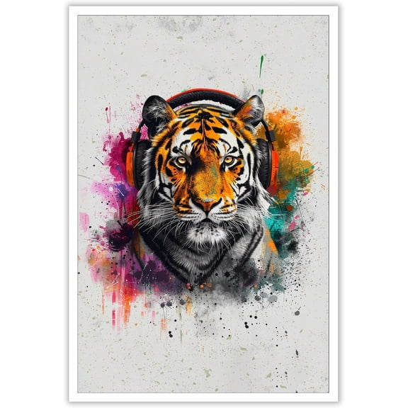 Tiger Graffiti Pictures Colorful Street Pop Art Poster Abstract Banksy Modern Canvas Wall Art Funny graffiti animal Print Painting Cartoon Wall Decor for Teen Kids Bedroom 16x24in Unframed