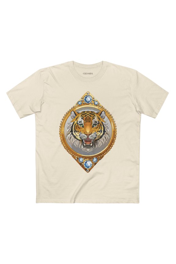 Tiger Graphic Unisex 100 Cotton Tee With Unique Animal Golden Medallion Art Design 1