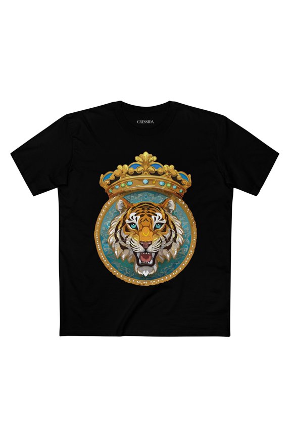 Tiger Graphic Unisex 100 Cotton Tee With Unique Animal Golden Medallion Art Design 3