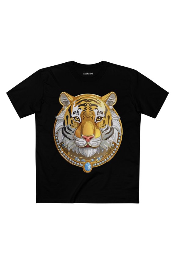 Tiger Graphic Unisex 100 Cotton Tee With Unique Animal Golden Medallion Art Design 4