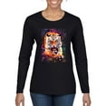 thumbnail image 1 of Tiger Growling Colorful Trippy Tie Dye Animal Lover Womens Graphic Long Sleeve T-Shirt, Black, Small, 1 of 3