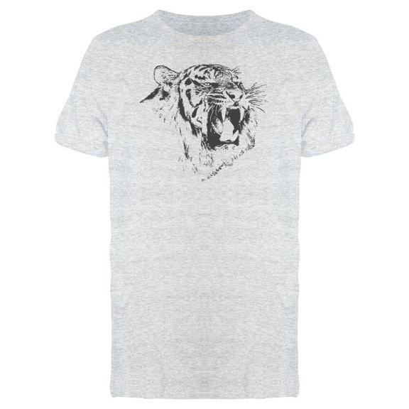 Tiger Growling Hand Drawn T-Shirt Men -Image by Shutterstock, Male XX-Large