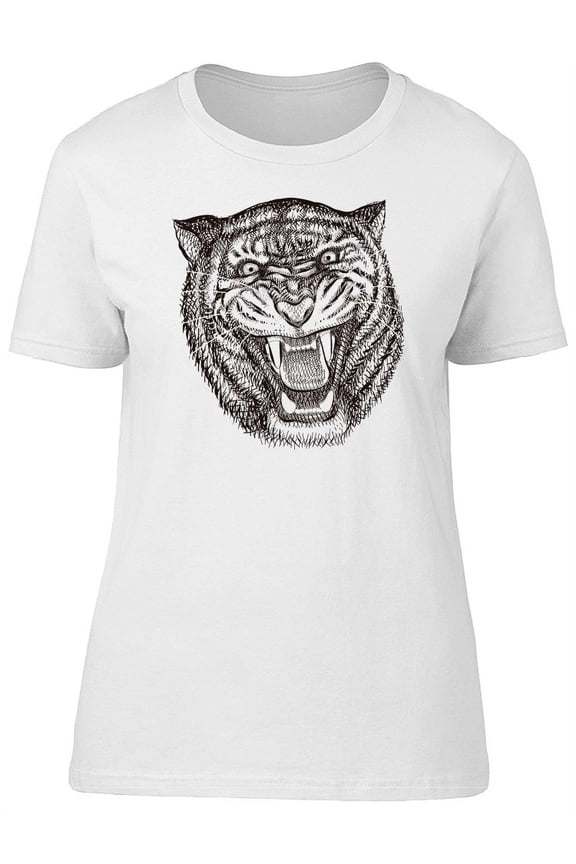 Tiger Growling Ink Sketch T-Shirt Women -Image by Shutterstock, Female Medium