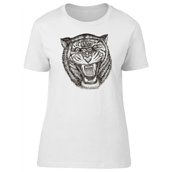 Tiger Growling Ink Sketch T-Shirt Women -Image by Shutterstock, Female Small
