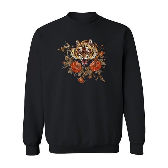 Tiger Head And Beautiful Roses Sweatshirt Women -Image by Shutterstock, Female 5X-Large