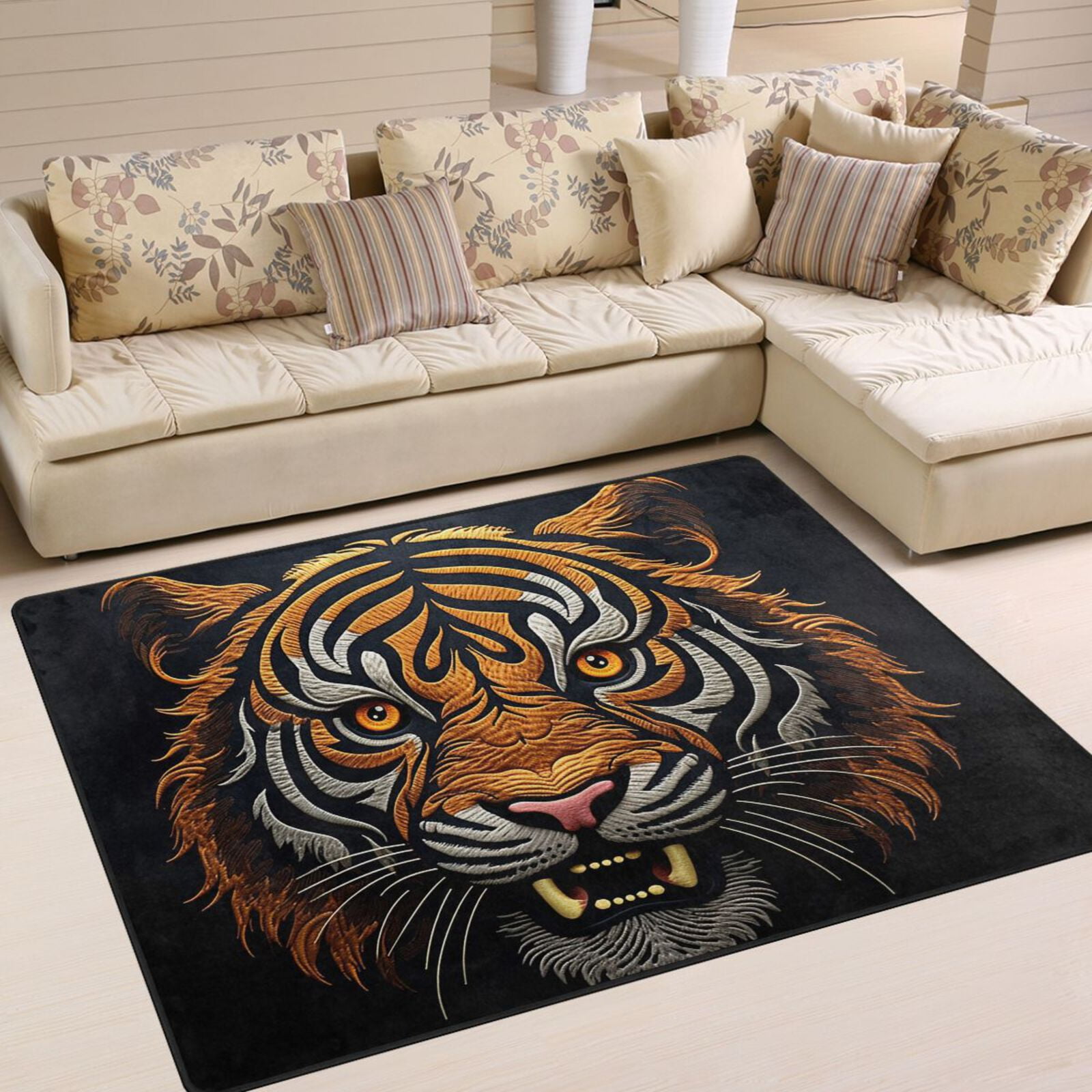 Tiger Head Area Rug Washable 80 x 58 Floor Carpet Mat Non Slip for ...