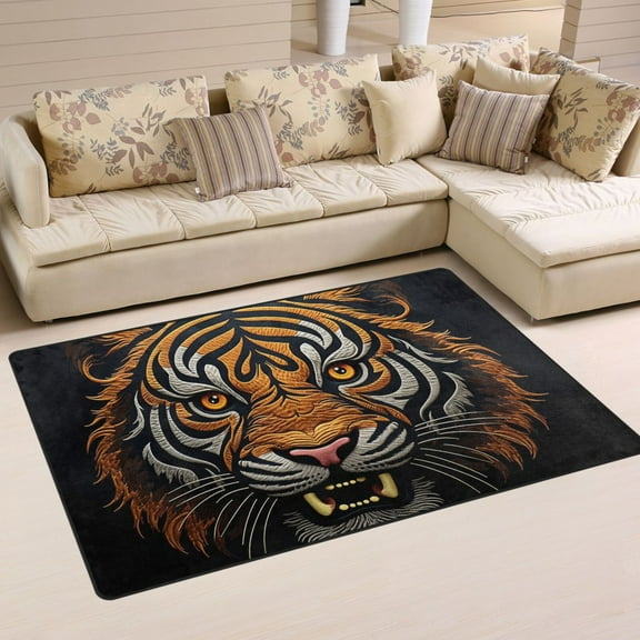 Tiger Head Area Rug Washable Floor Carpet Mat 60 x 39 inch for Bedroom Living Room Kids Room Home Decor