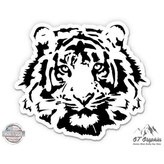 Tiger Head Black - 3" Vinyl Sticker - For Car Laptop I-Pad Phone Helmet Hard Hat - Waterproof Decal