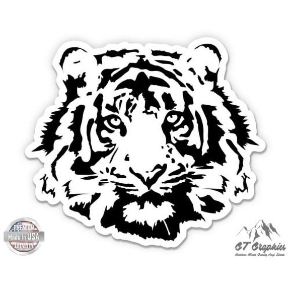 Tiger Head Black - 5" Vinyl Sticker - For Car Laptop I-Pad - Waterproof Decal