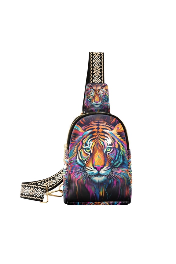 Tiger Head Colorful Crossbody Bags Backpack Chest Bag Shoulder Bag Waist Bag for Outdoor Travel Hiking Fitness Cycling