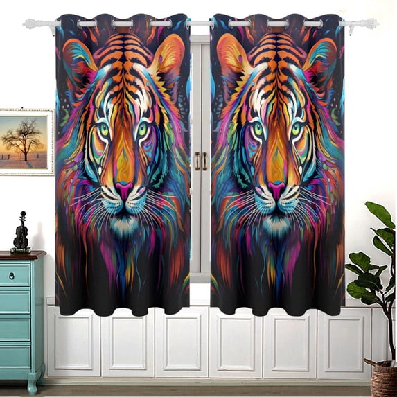 Tiger Head Colorful Curtains Black Out Curtains for Sliding Glass Doors Bedroom Living Room Bathroom 2 Panels Set