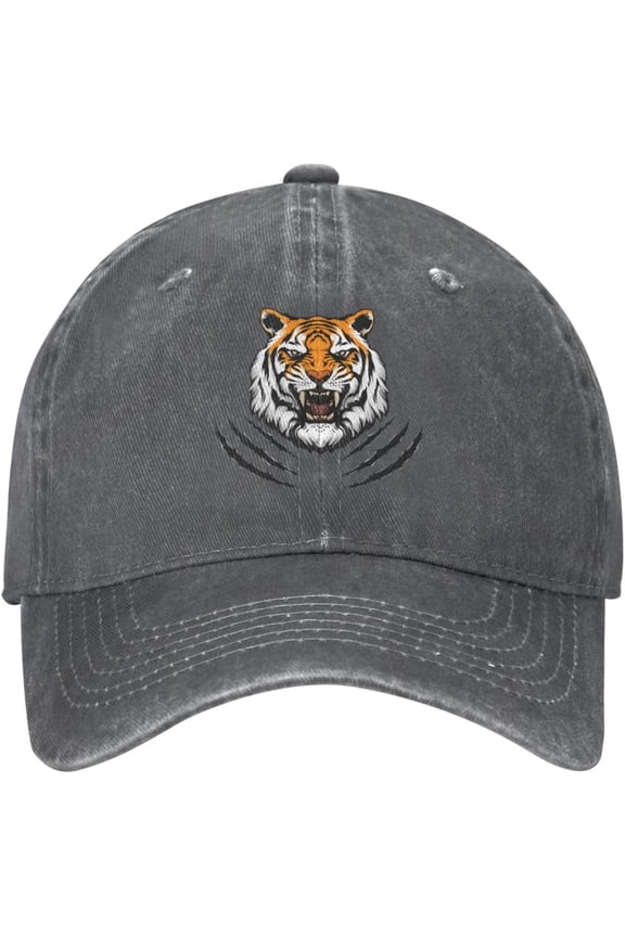 Tiger Head Distressed Adjustable Washed Denim Mens Dad Trucker Hat Baseball Ball Cap for Men