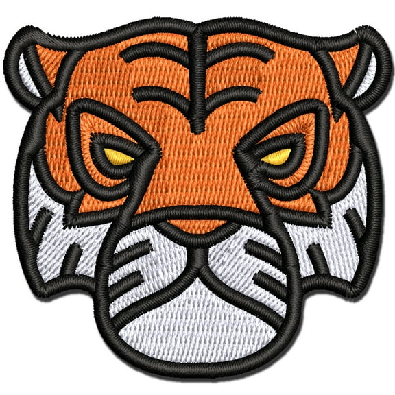 Tiger Head Icon Applique Multi-Color Embroidered Iron-On Patch - 2.0 Inch Mini