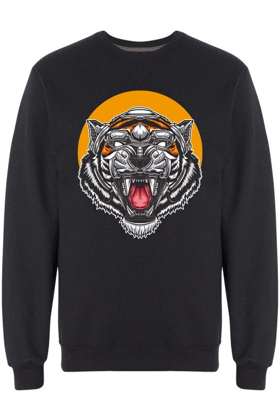 Tiger Head Mascot Robotic Sweatshirt Men -Image by Shutterstock, Male x-Large