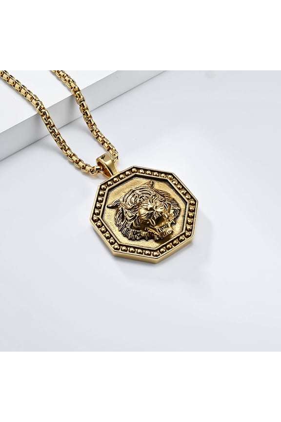 Tiger Head Necklace Engrave Photo/Name New Rap Mens Pendant 14K Yellow Gold Hip Hop Jewelry Women Sweater Chain A353