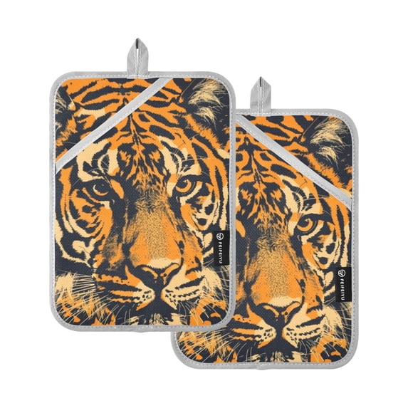 Tiger Head Oven Mitts 2 Pcs Pot Holders Sets Heat Resistant for Kitchen Cooking Baking 7"x9.8"
