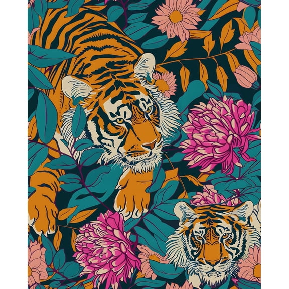 Tiger Head Peel and Stick Wallpaper￼ Animal Print Wallpapers Blue Tropical Wall Paper Removable Colorful Renter Friendly Wall Decor for Bedroom Closet Cabinet 17.5 x 78.5In