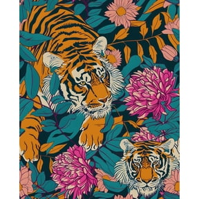 Tiger Head Peel and Stick Wallpaper Animal Print Wallpapers Blue Tropical Wall Paper Removable Colorful Renter Friendly Wall Decor for Bedroom Closet Cabinet 17.5 x 78.5In
