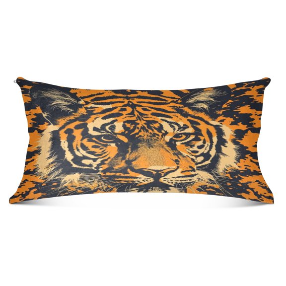 Tiger Head Plush Pillow Cases Body Size Ultra Soft Warm Pillowcases with Zipper 20"x54"