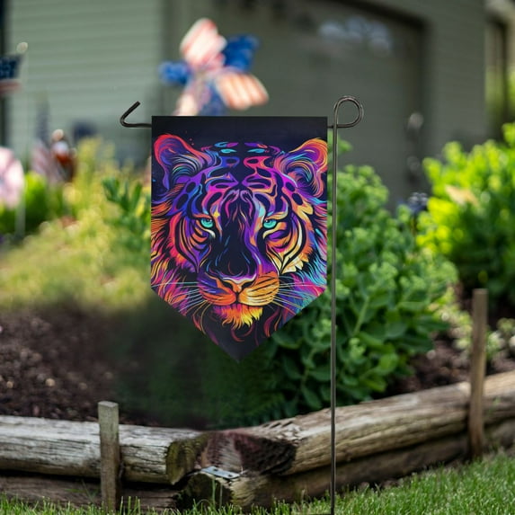 Tiger Head Purple Garden Flag 18" x 12.5" Double Sided Yard Lawn Outdoor Decor Small Yard Flags
