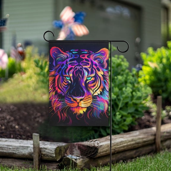 Tiger Head Purple Garden Flag Double Sided Outdoor Banners for Courtyard Outdoor Lawn Farmhouse Holiday Decorations