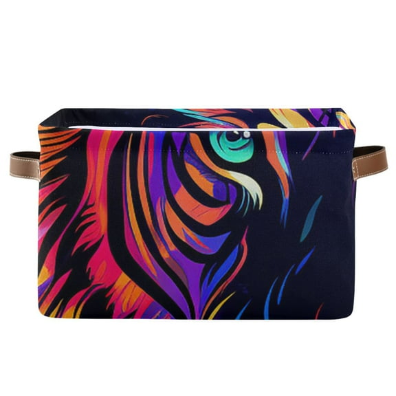 Tiger Head Purple Storage Bins Baskets With Handles Storage Box Clothes Organizer Organization Toys