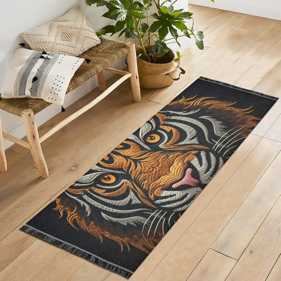 Tiger Head Runner Rug Machine Washable Area Rugs Carpet Non Slip Entryway Mat for Bedroom Entryway Front Door