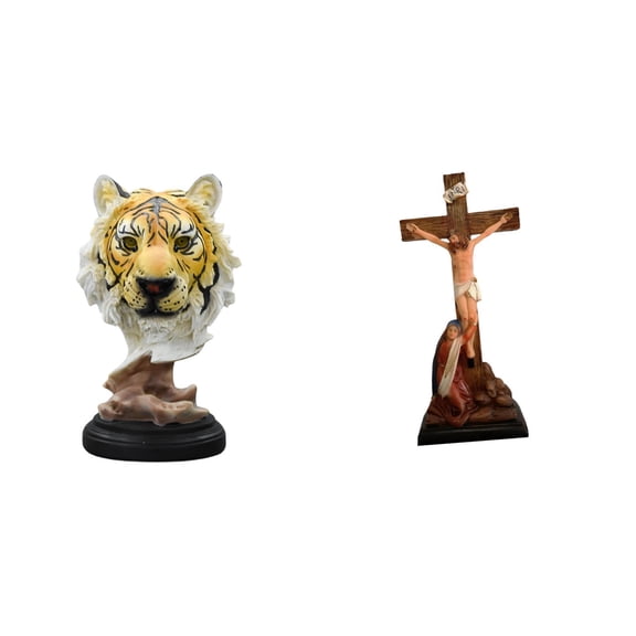 Tiger Head Sculpture Jesus Figurine Modern Statue Resin Material Home Living Room Office Display